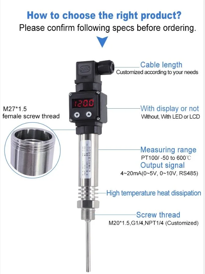 4-20mA Hirschman Connector Rtd PT100 Temperature Transmitter