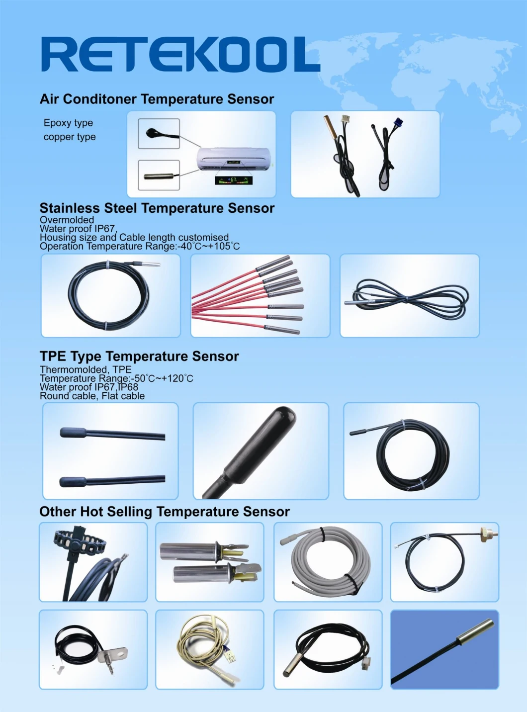 IP68 TPE Overmoulding Ntc Thermocouple Temperature Sensor