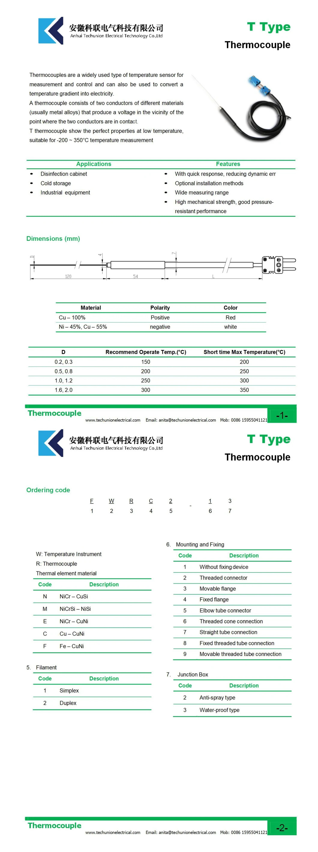 Class a Wzp Rtd PT100 Temperature Sensor